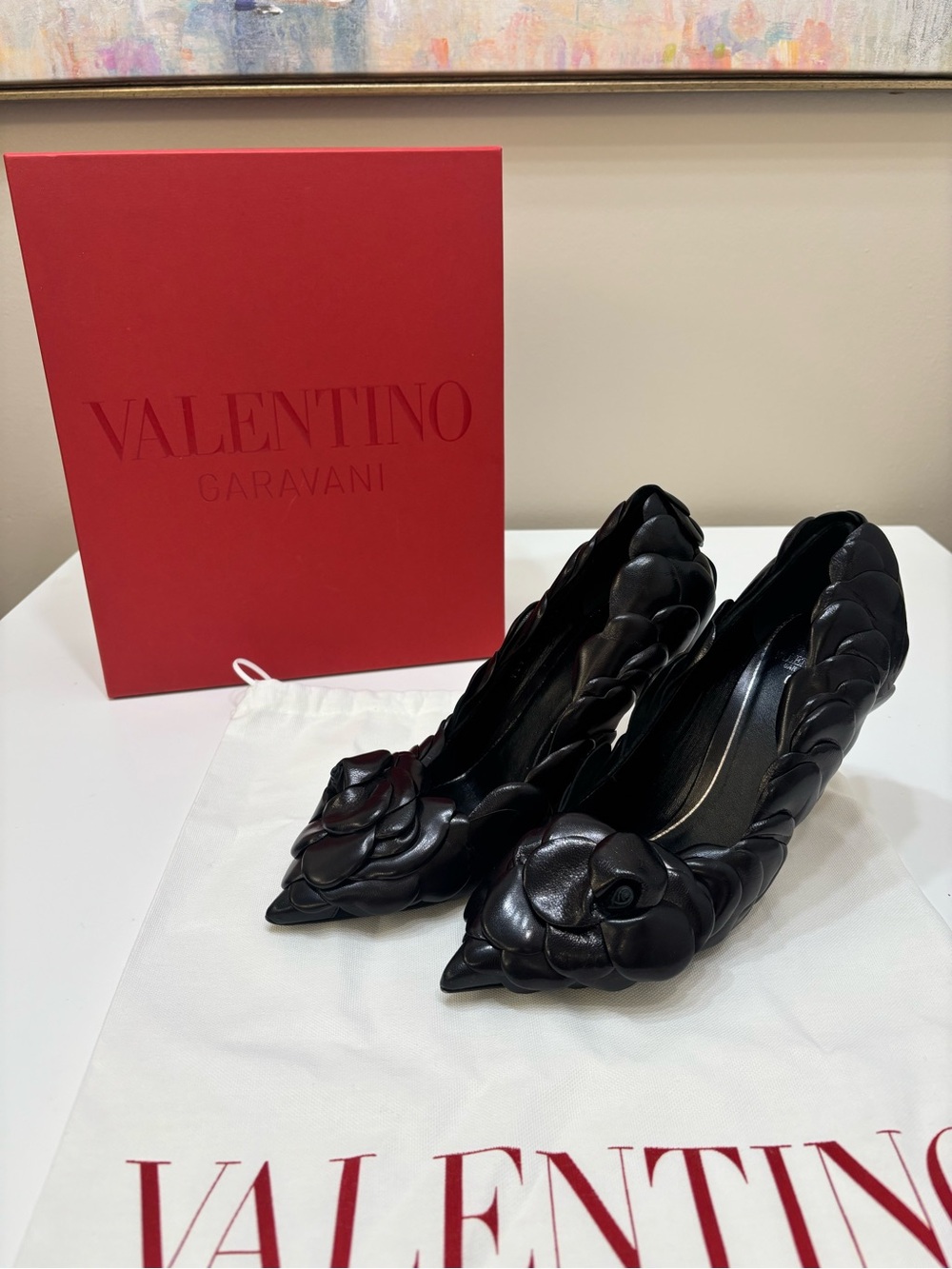 Valentino Garavani Atelier Rose Edition Black Leather Pumps Size 37 NWT